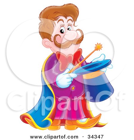 34347-Clipart-Illustration-Of-A-Handsome-Magician-With-A-Mustache-Holding-A-Magic-Wand-Over-A-Hat.jpg